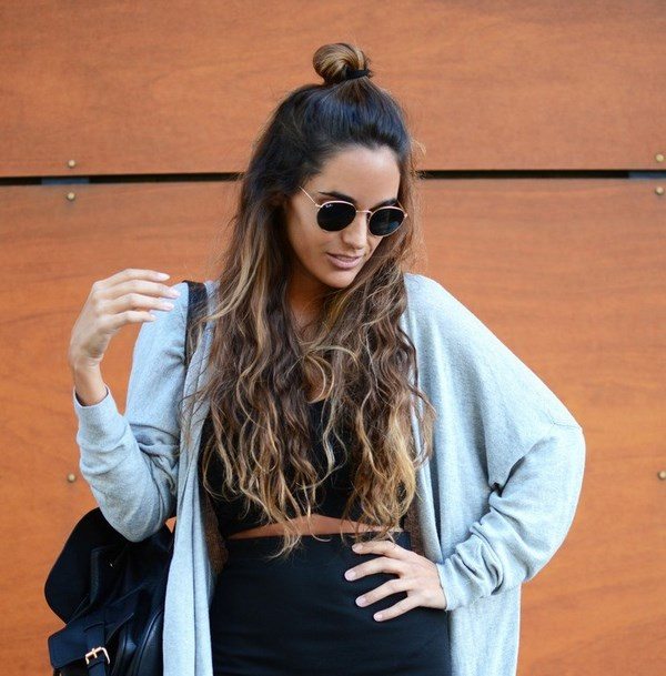 cool half up top bun hairstyle