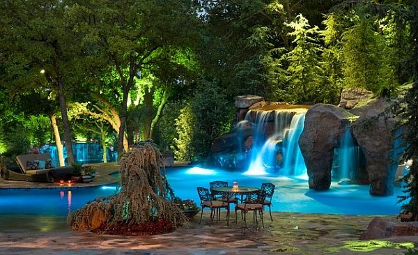 decorative pool lighting waterfall design ideas