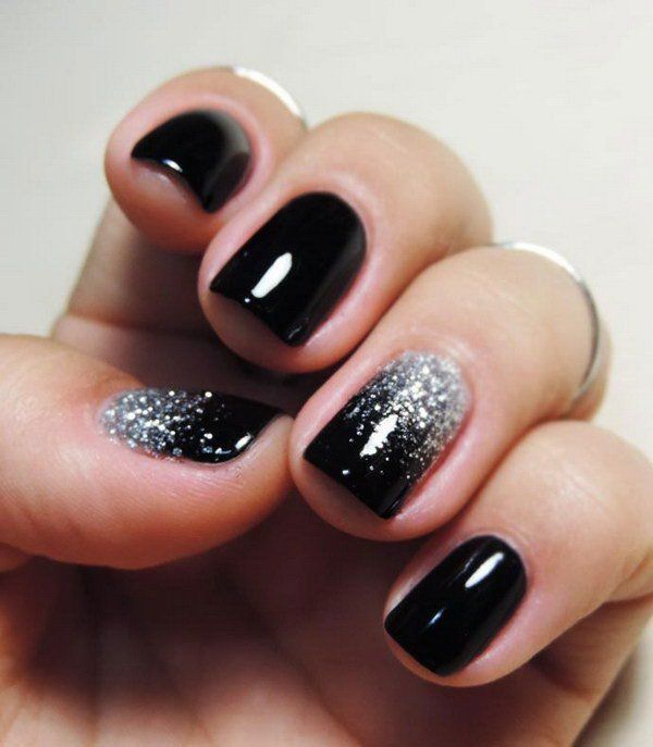 diy nail art black manicure with silver glitter