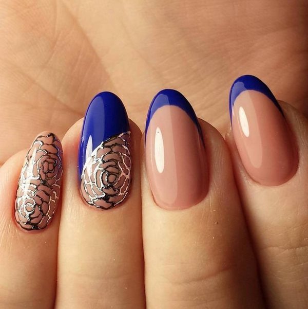 elegant nails blue tips nude nails ideas