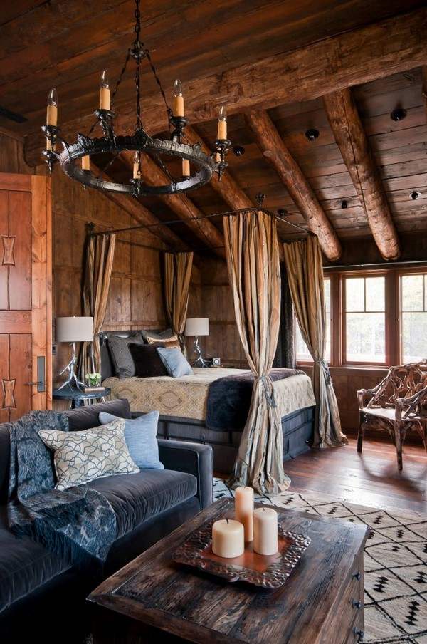 exclusive rustic bedroom design with canopy bed