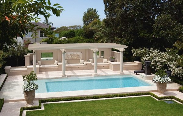 garden pool ideas pergola roman style decor