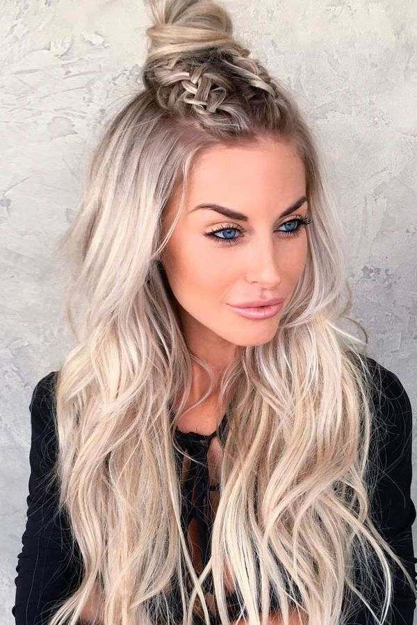 hairstyle for long hair half up with braids and bun