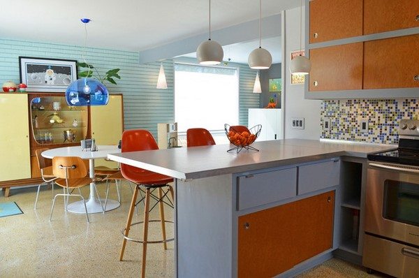 midcentury kitchen interiors breakfast bar with stools