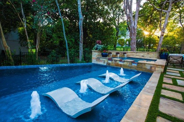 modern pool design with bubblers