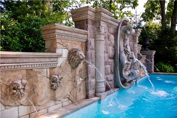 modern swimming pools decorations with fountains pool sconces