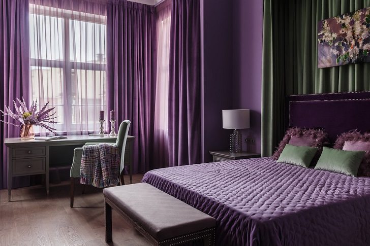 purple and green bedroom interior design ideas