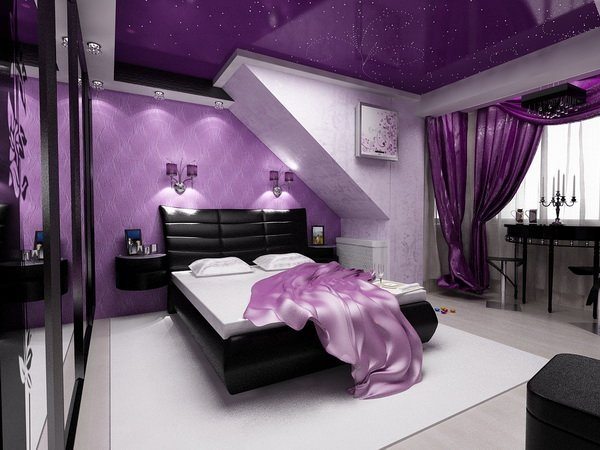 purple black and white bedroom interior color scheme ideas