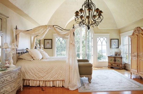 romantic bedroom interior design canopy bed chandelier