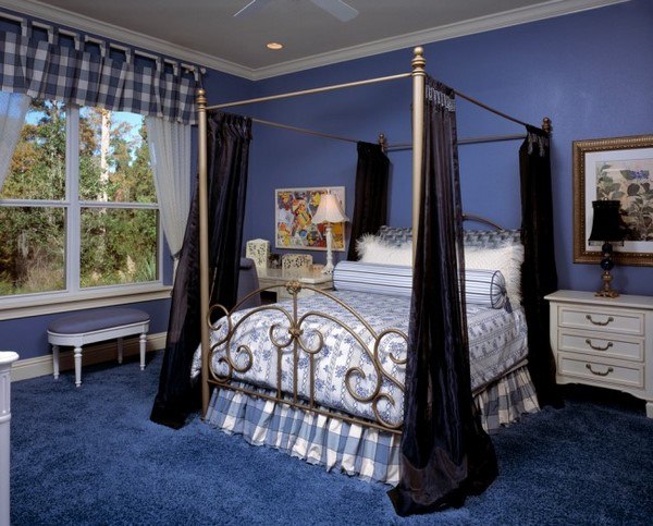 stylish canopy bed with metal frame in traditional bedroom