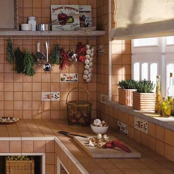 ceramic tile countertop and backsplash in kitchen interior design