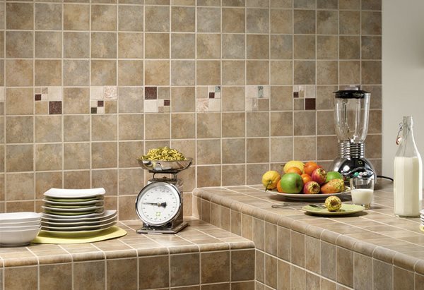 ceramic tile countertop and backsplash neutral colors