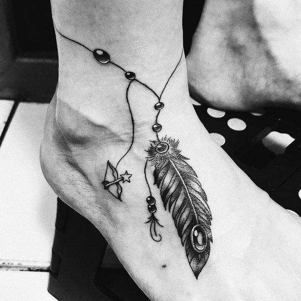 feather ankle bracelet tattoo ideas for men