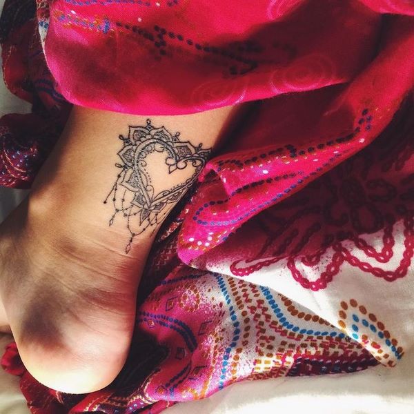 gorgeous heart ankle tattoo design idea
