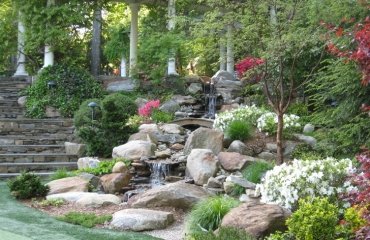 hill-landscaping-ideas-rock-waterfall-stone-stairs