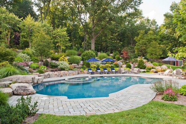hill landscaping in ground pool backyard design ideas
