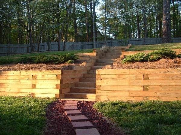 horizontal wall landscaping timber slope garden