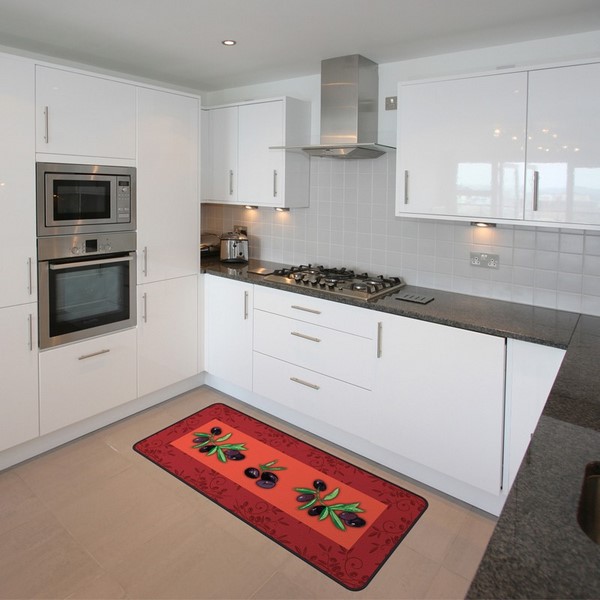 kitchen area rug with olives motif