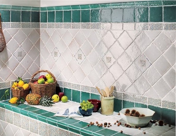 kitchen countertop and backsplash ideas white green kitchen tiles