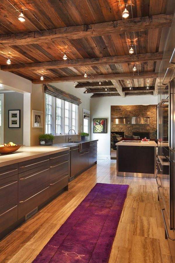 modern kitchen ideas wood ceiling and flooring