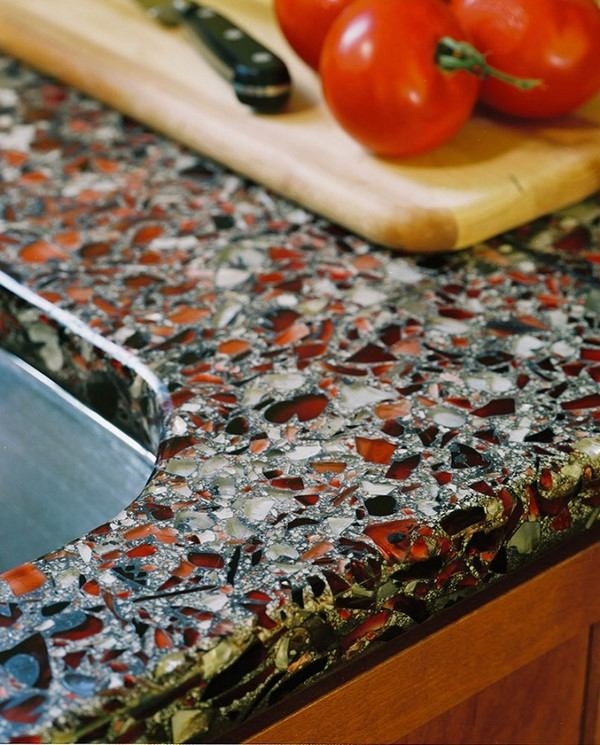 recycled materials countertops glass chips