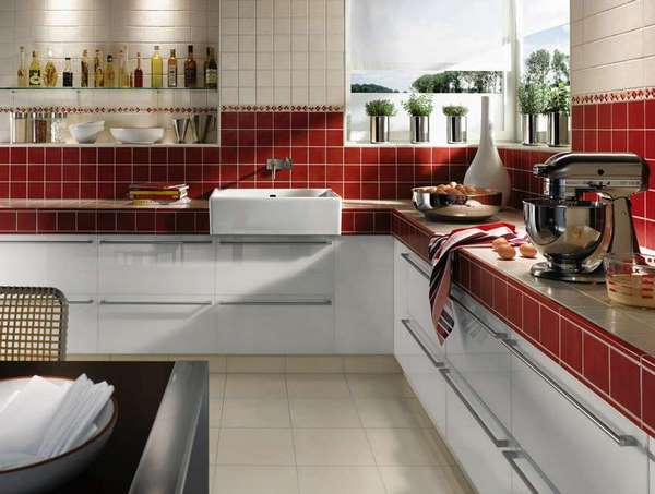 red ceramic tiles kitchen decorating ideas backsplash and countertop