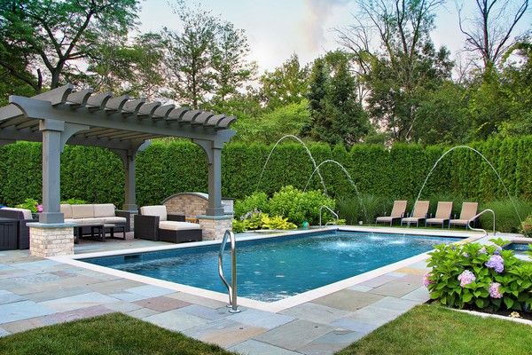 small backyard ideas pergola pool boxwood privacy garden fence