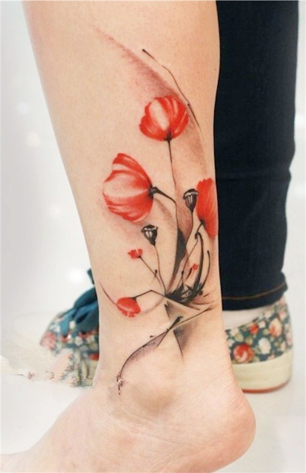 watercolor flower tattoos poppies design ideas