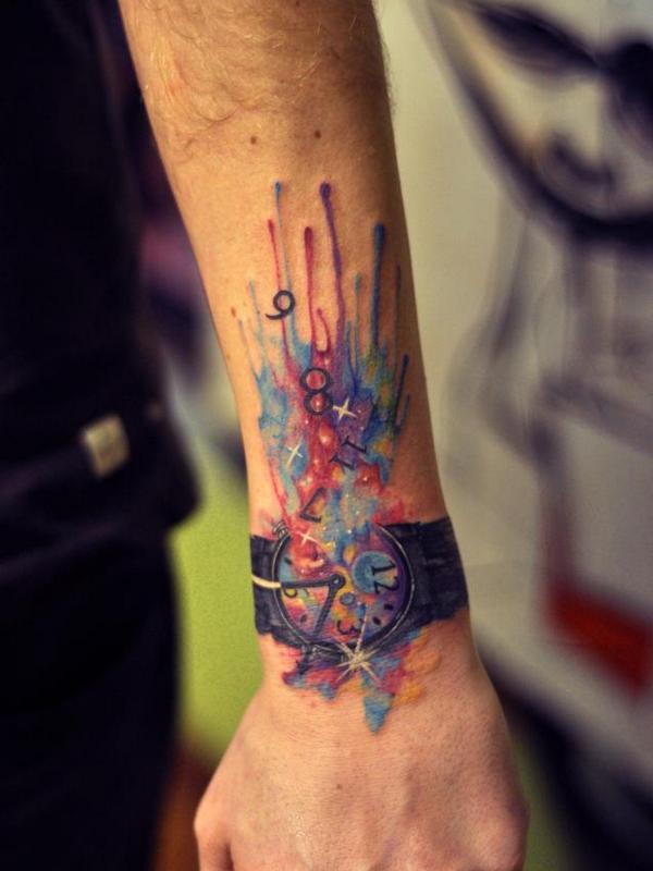 watercolor wrist tattoo for men
