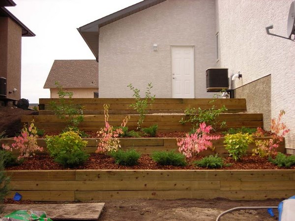 wood retaining wall ideas hill landscaping