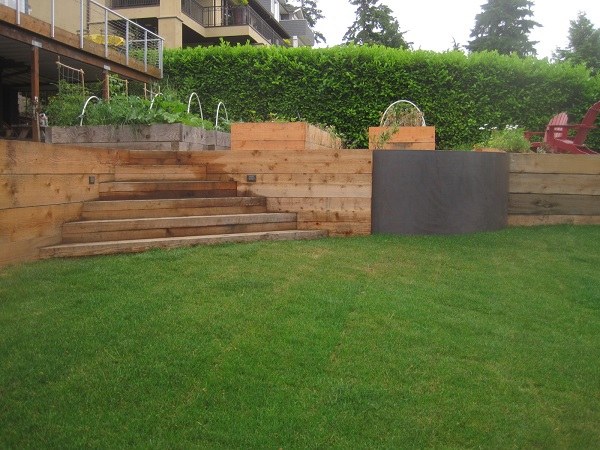 wood retaining wall ideas stairs backyard design