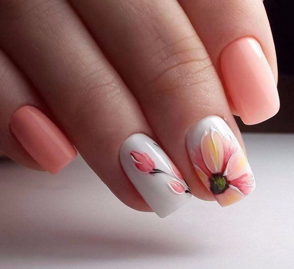 best Spring gel nails ideas delicate flower pattern