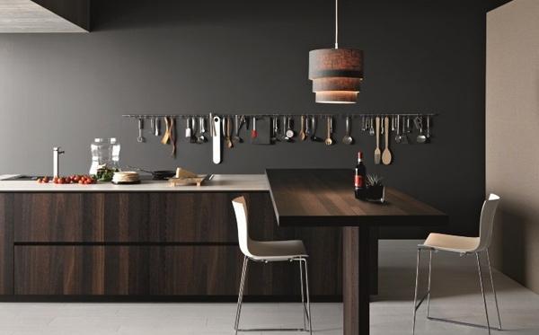 contemporary kitchen gray wall paint dark brown cabinets