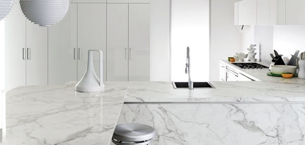 formica calacatta marble countertop in white kitchen design