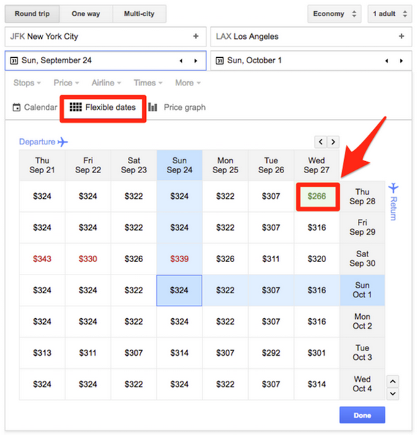 google flights calendar date flexible save money