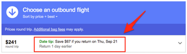 google flights tool tip date postponing