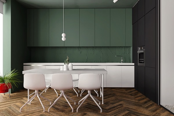 modern dark green kitchen design in minimalist style