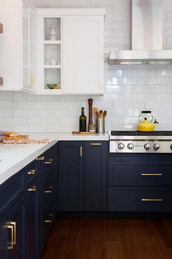 navy blue kitchen cabinets white quartz countertops modern kitchen