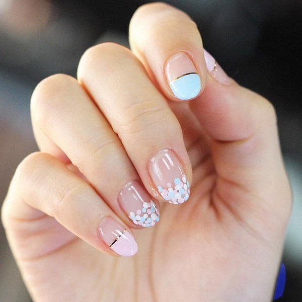 trendy spring manicure in pastel colors