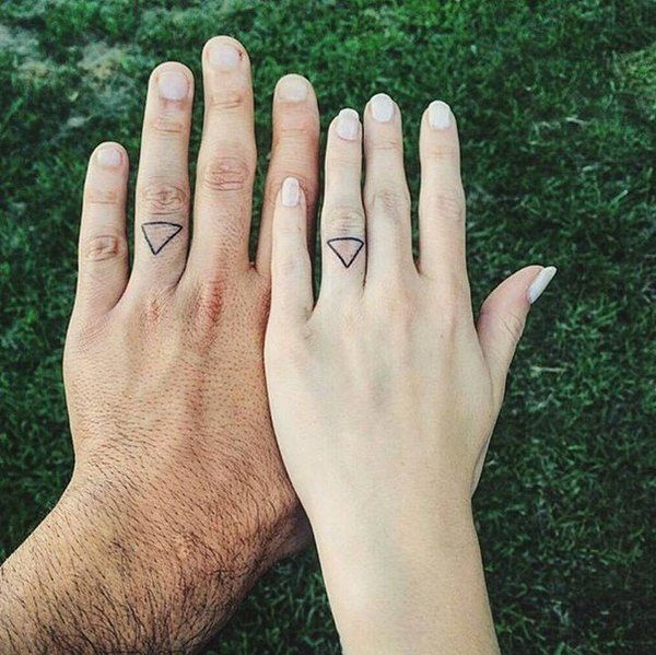 triangle wedding ring tattoos for couples