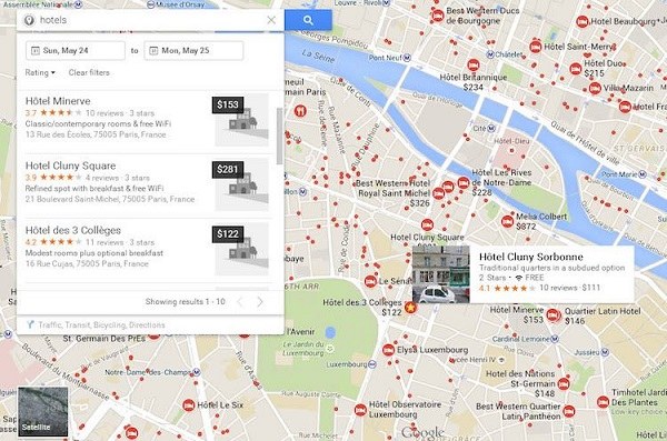 use google maps to find a hotel near you