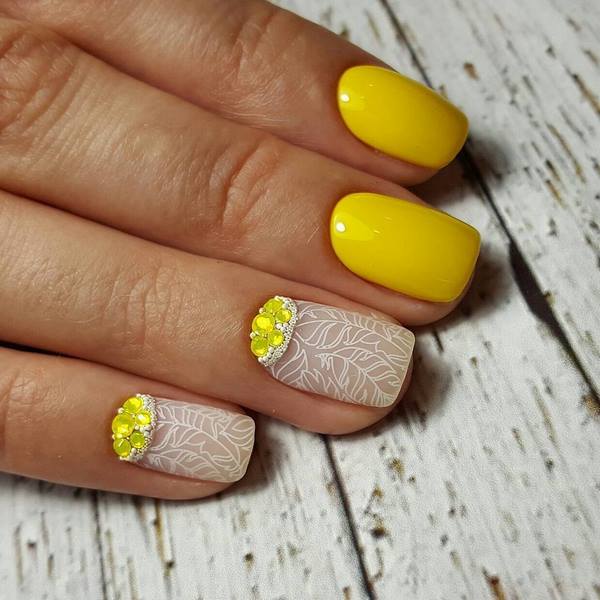 yellow manicure moon nails spring summer ideas