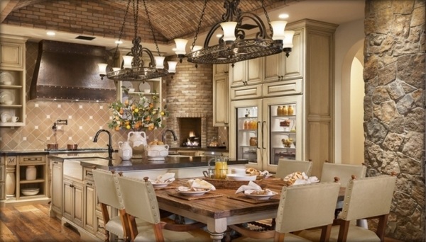 Country house kitchen in Tuscan style modern furnishing wood floor