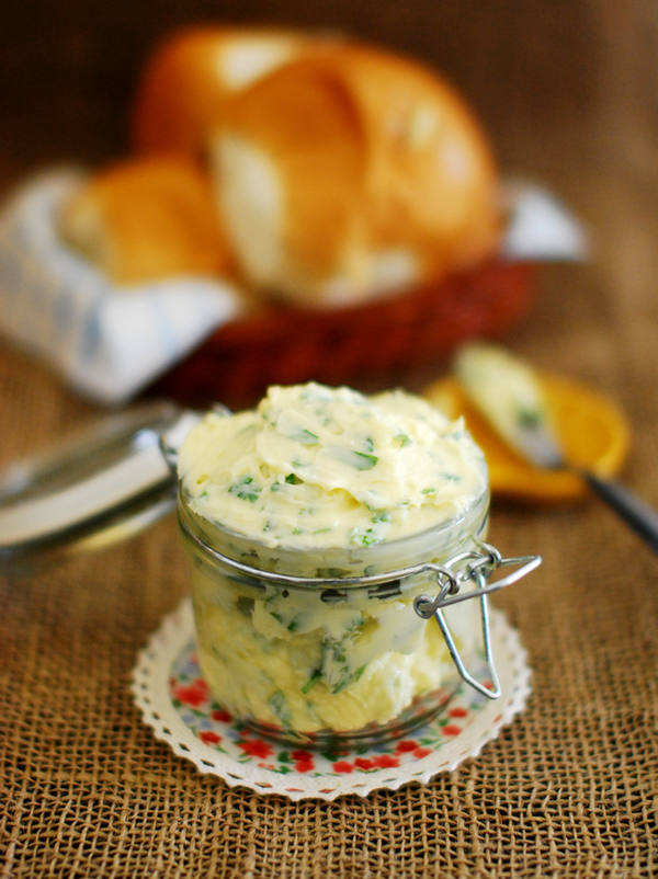 Homemade garlic butter with greens