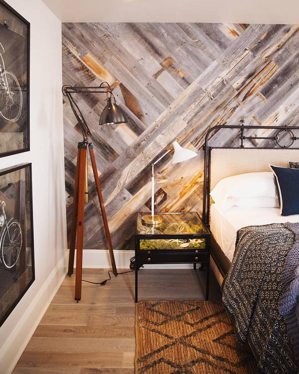Peel and stick wood wall tiles ideas DIY accent wall bedroom