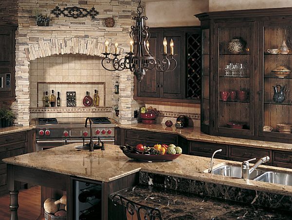 Rustic kitchens Mediterranean style decor wood stone wrought iron