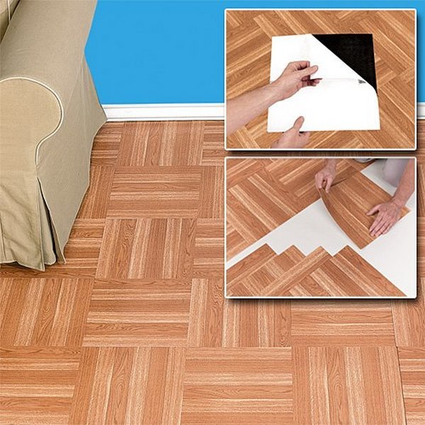 adhesive vinyl floor tiles DIY ideas home renovation