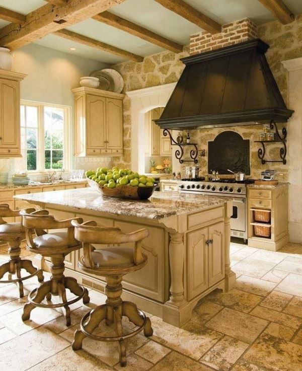 amazing Mediterranean kitchens exposed ceiling beams stone wall