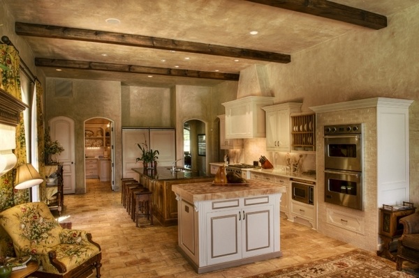 country style kitchen with Italian flair white cabinets