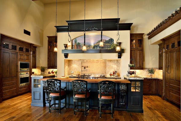 impressive kitchen design in Tuscan style with large kitchen island